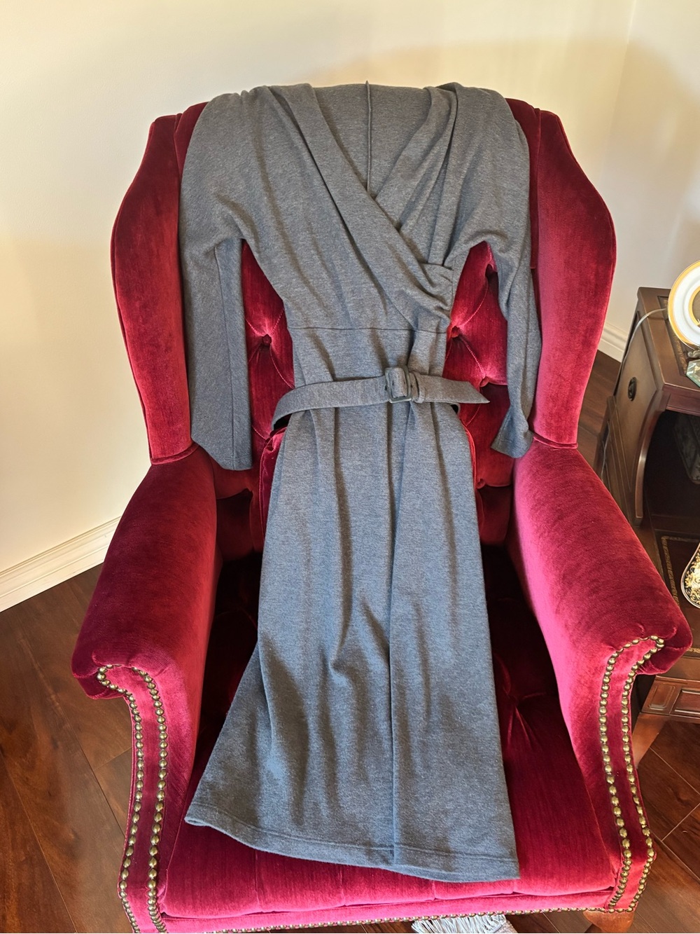 MaxMara Gray Long-Sleeve Wrap Dress with Removable Belt